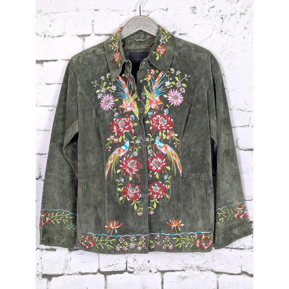AVANTI Heavily Embroidered Leather Suede Shacket Boho Indie Hippie Artsy Small - Picture 1 of 9